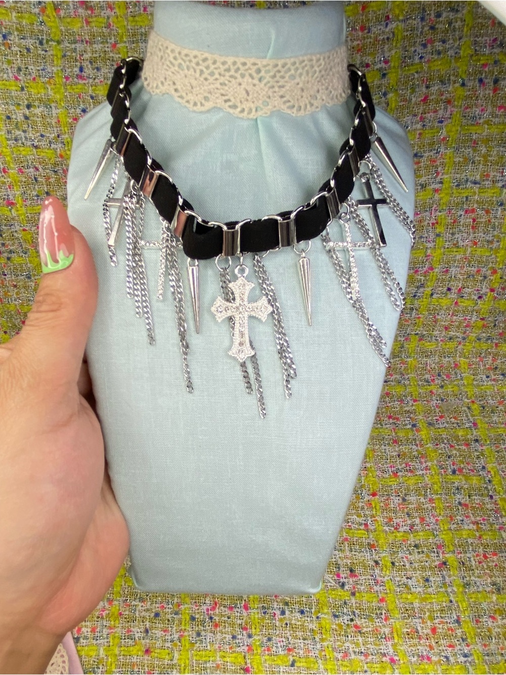 A great Black Chain Cross Fringe Necklace - Unbranded